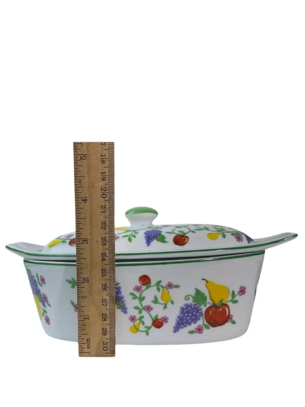 French Covered Butter Bell Dish White Multicolor Fruit 3 Piece Cook St Vintage